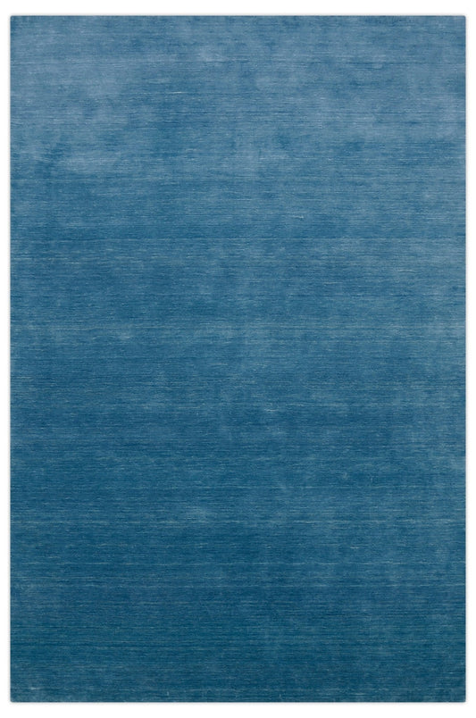 Blue Modern Solid Design Hand Loomed Wool Area Rug.