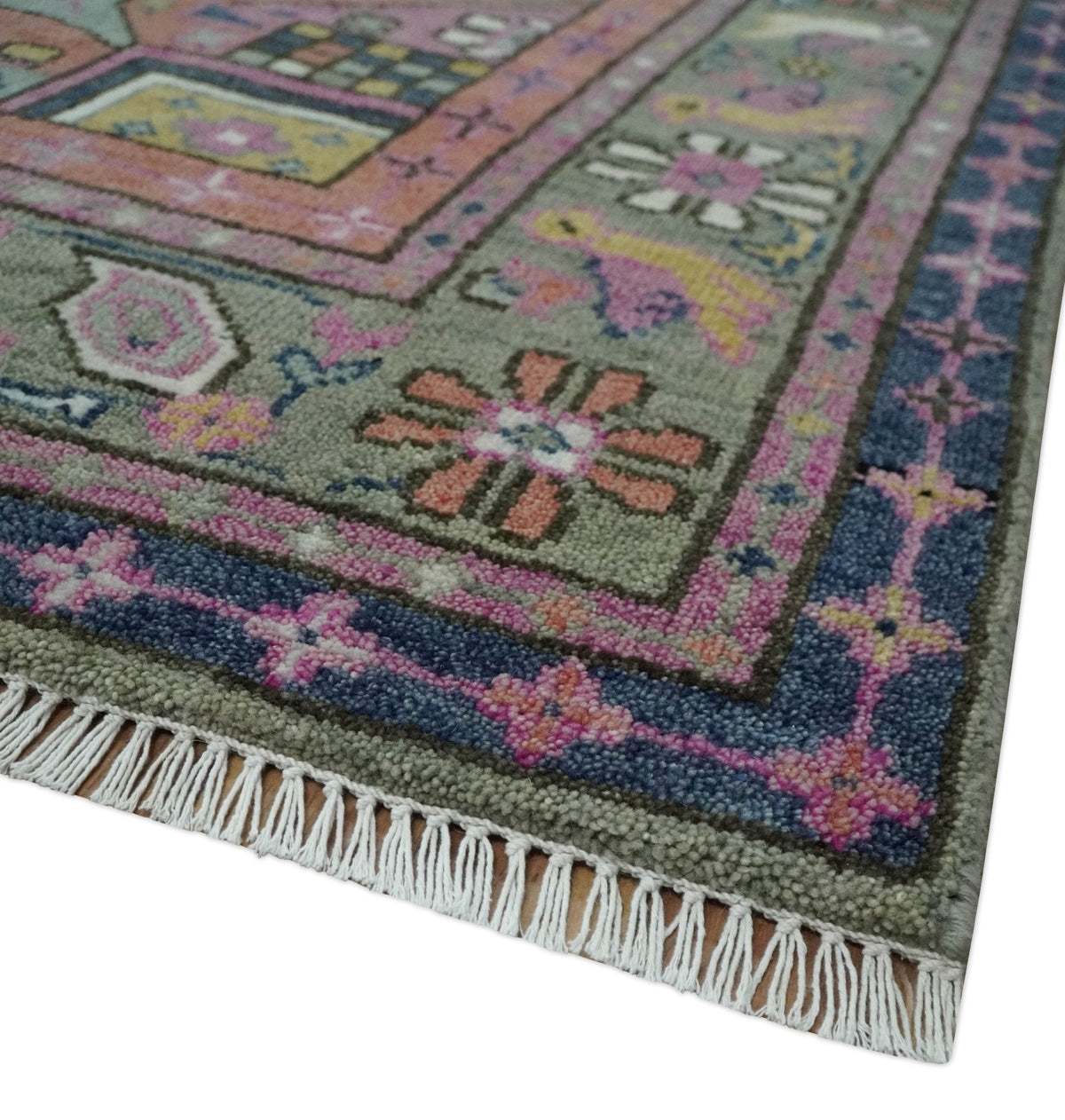 Blue, Purple and Green hand knotted Traditional Heriz Serapi Wool Area Rug.