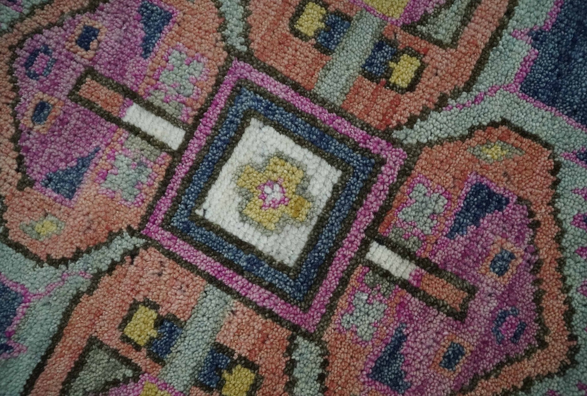 Blue, Purple and Green hand knotted Traditional Heriz Serapi Wool Area Rug.