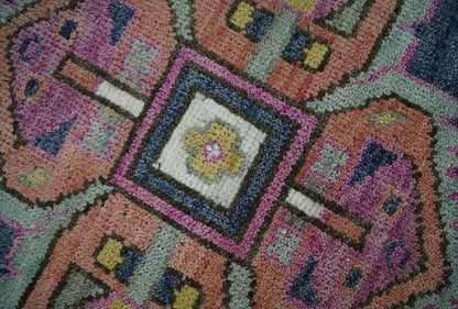 Blue, Purple and Green hand knotted Traditional Heriz Serapi Wool Area Rug.