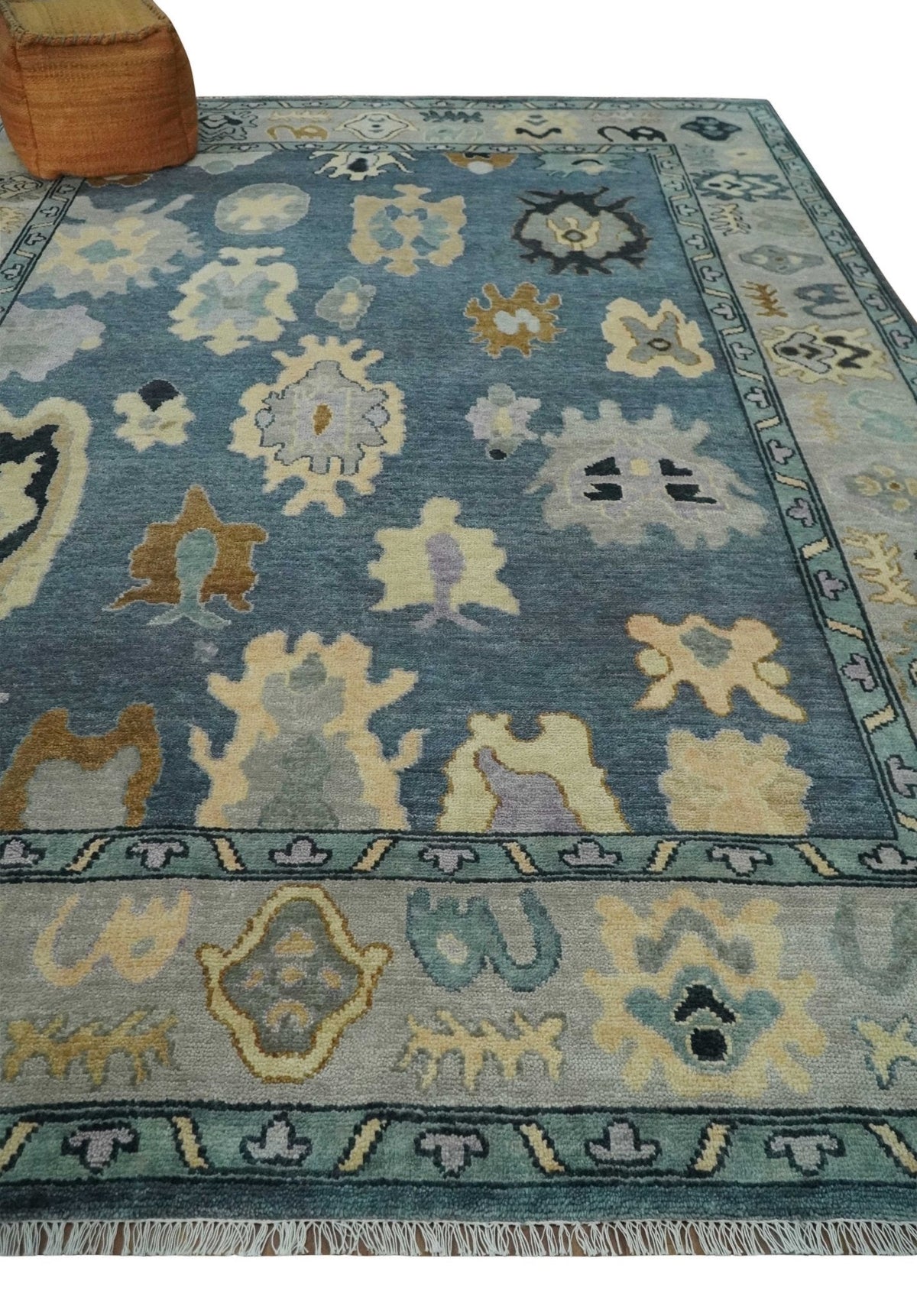 Blue, Silver and Beige Hand knotted Traditional Oushak Multi Size Wool Area Rug.