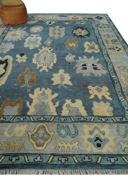 Blue, Silver and Beige Hand knotted Traditional Oushak Multi Size Wool Area Rug.