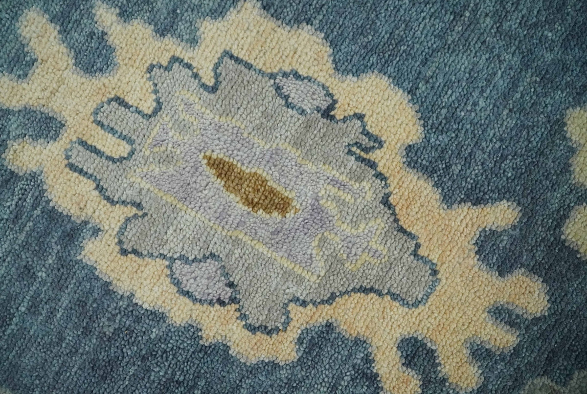 Blue, Silver and Beige Hand knotted Traditional Oushak Multi Size Wool Area Rug.