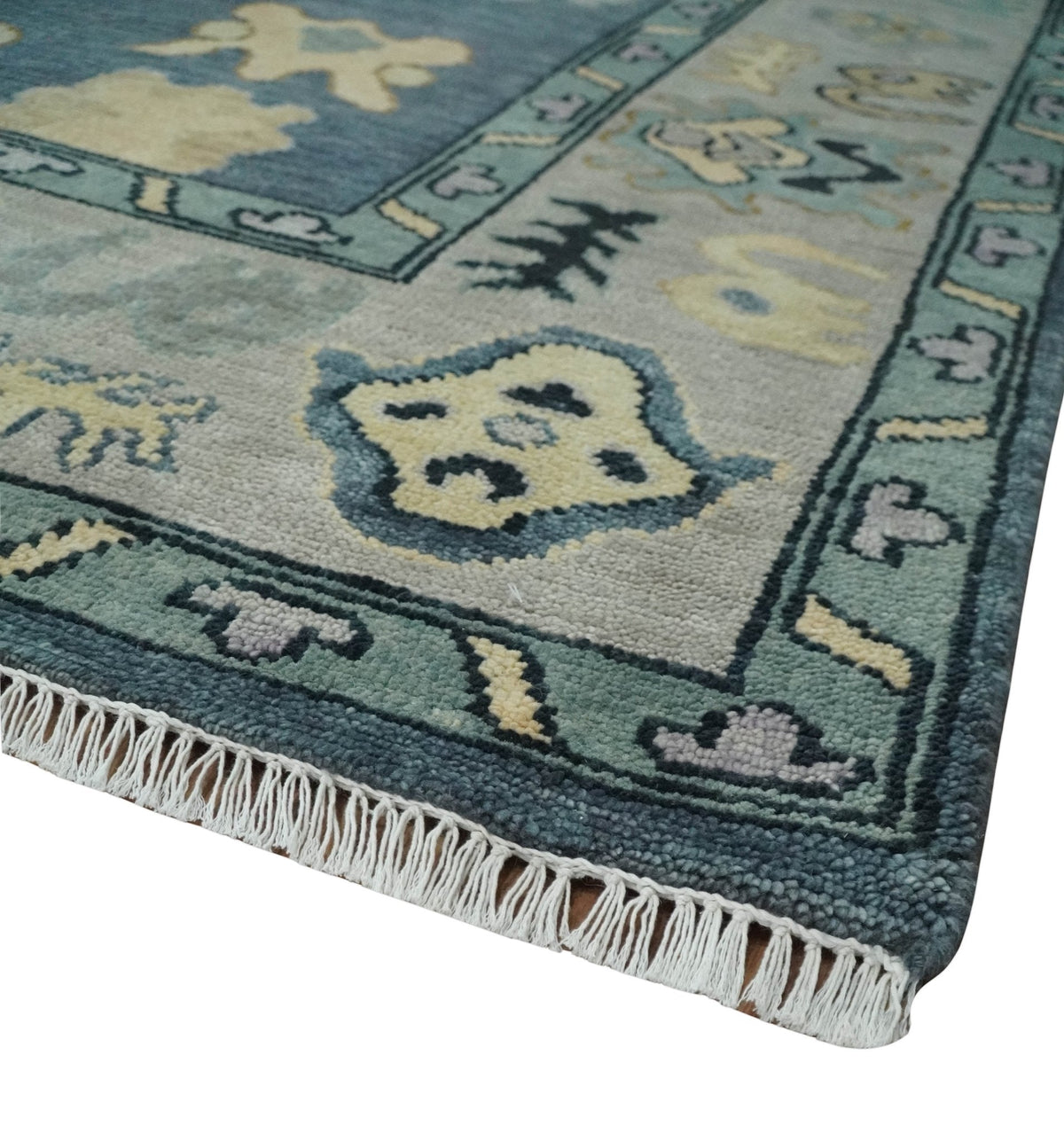 Blue, Silver and Beige Hand knotted Traditional Oushak Multi Size Wool Area Rug.