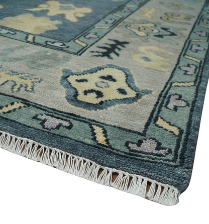 Blue, Silver and Beige Hand knotted Traditional Oushak Multi Size Wool Area Rug.