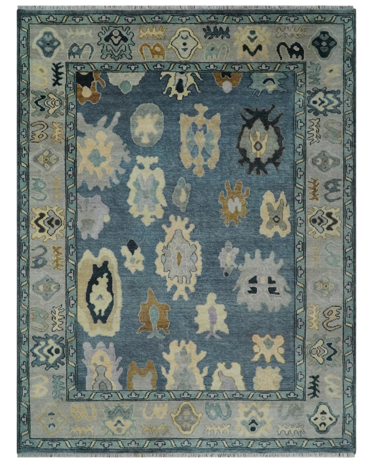 Blue, Silver and Beige Hand knotted Traditional Oushak Multi Size Wool Area Rug.