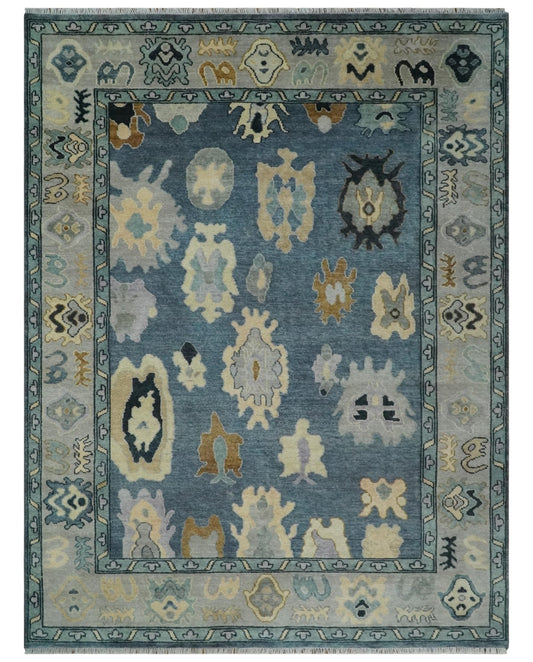 Blue, Silver and Beige Hand knotted Traditional Oushak Multi Size Wool Area Rug.