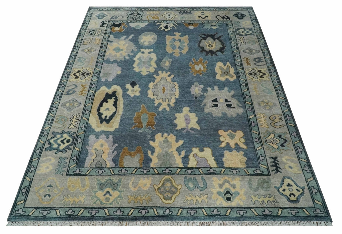 Blue, Silver and Beige Hand knotted Traditional Oushak Multi Size Wool Area Rug.