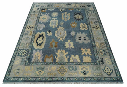 Blue, Silver and Beige Hand knotted Traditional Oushak Multi Size Wool Area Rug.