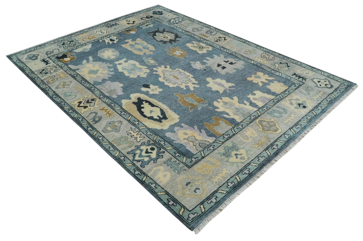 Blue, Silver and Beige Hand knotted Traditional Oushak Multi Size Wool Area Rug.