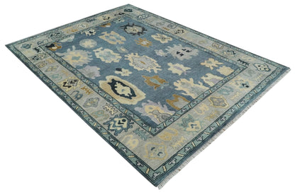 Blue, Silver and Beige Hand knotted Traditional Oushak Multi Size Wool Area Rug.