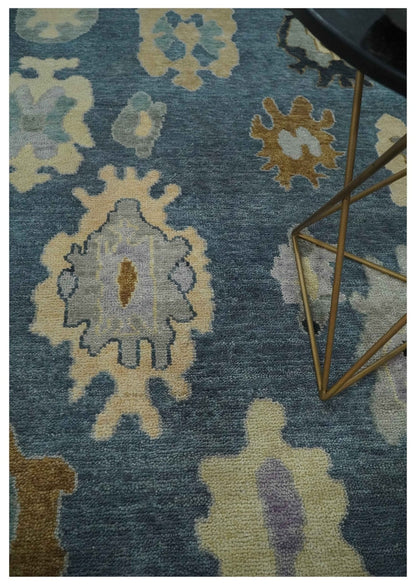 Blue, Silver and Beige Hand knotted Traditional Oushak Multi Size Wool Area Rug.
