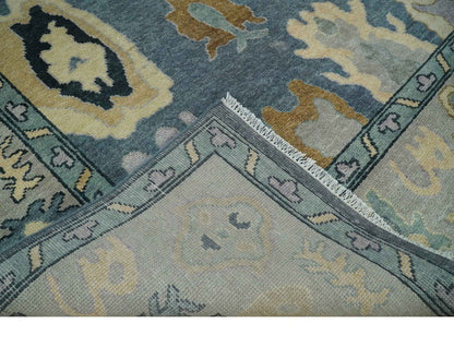 Blue, Silver and Beige Hand knotted Traditional Oushak Multi Size Wool Area Rug.