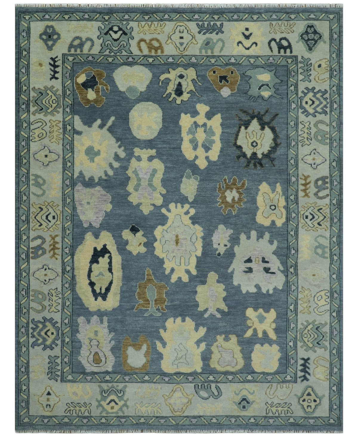 Blue, Silver and Beige Hand knotted Traditional Oushak Multi Size Wool Area Rug.