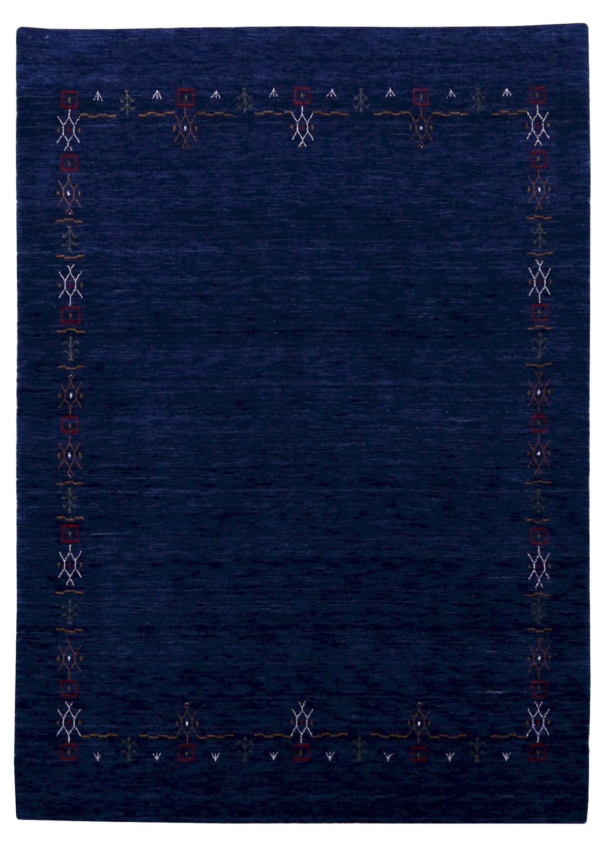 Blue Tribal Border Design Hand Loomed Wool Area Rug.