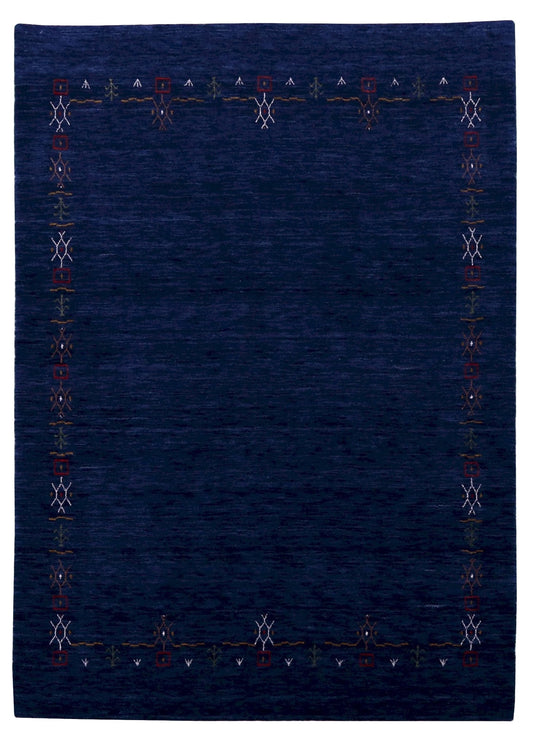 Blue Tribal Border Design Hand Loomed Wool Area Rug.