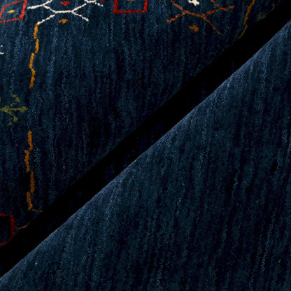 Blue Tribal Border Design Hand Loomed Wool Area Rug.