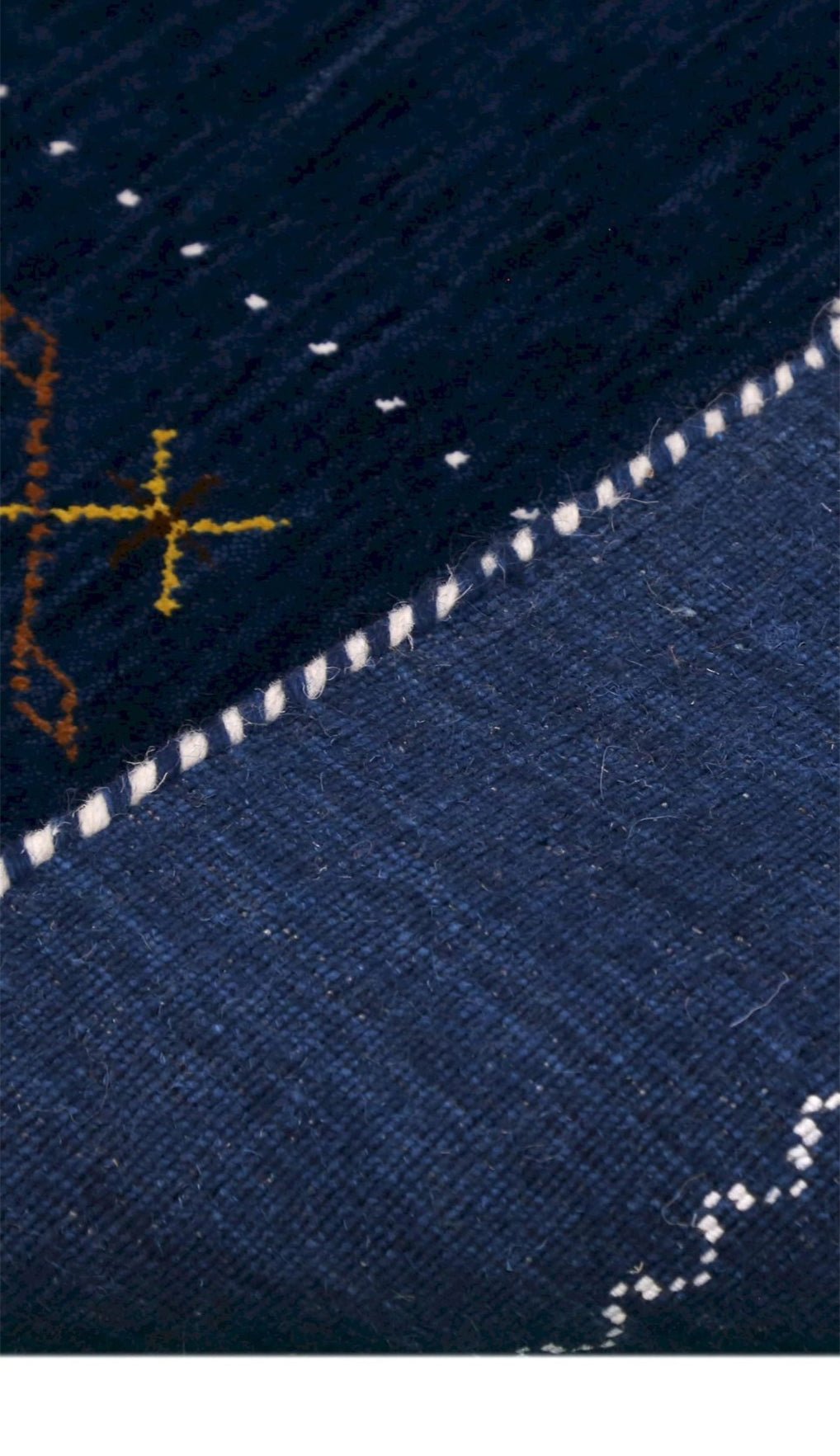 Blue Tribal Border Design Hand Loomed Wool Area Rug.