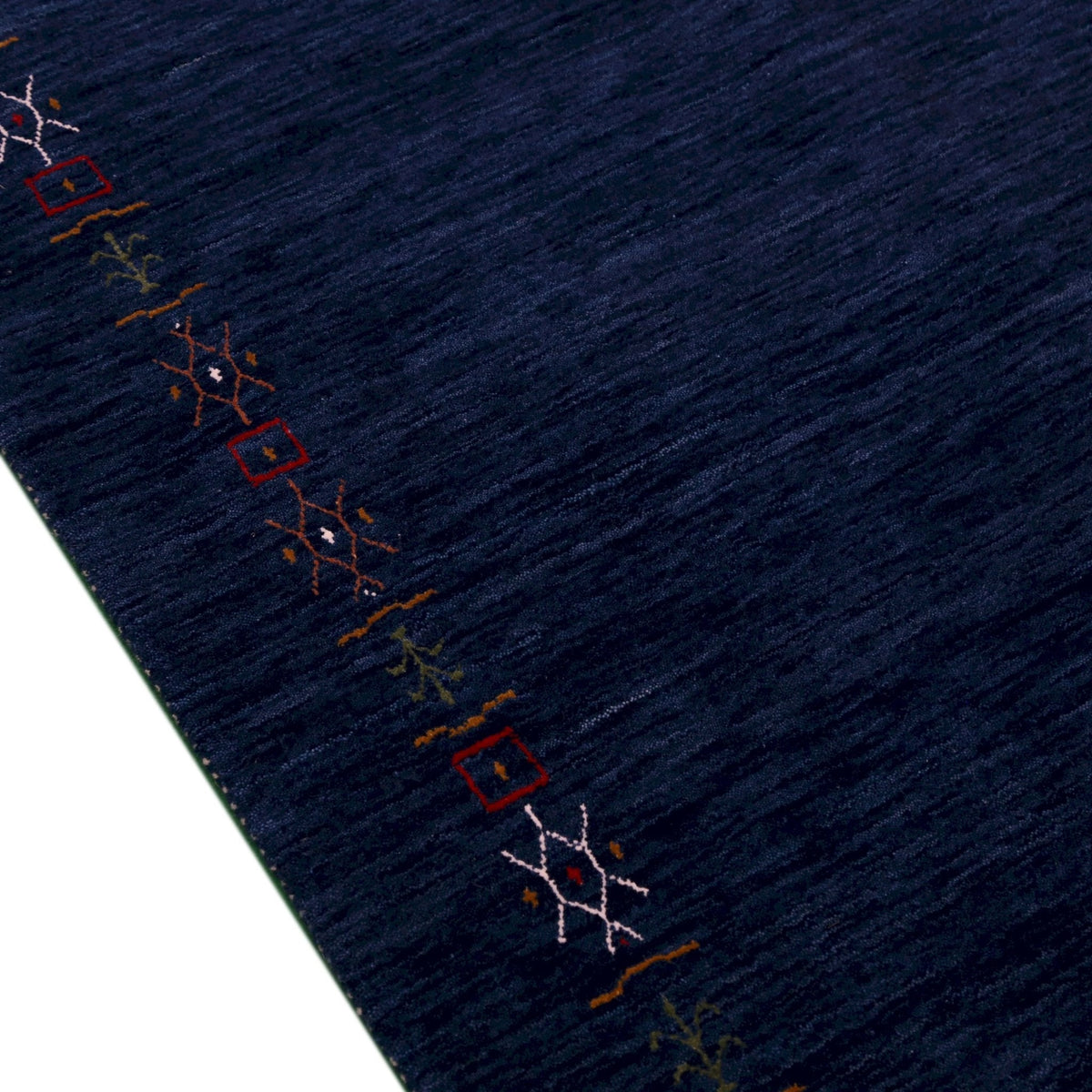 Blue Tribal Border Design Hand Loomed Wool Area Rug.