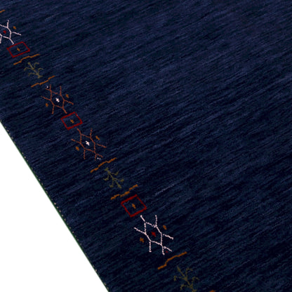 Blue Tribal Border Design Hand Loomed Wool Area Rug.