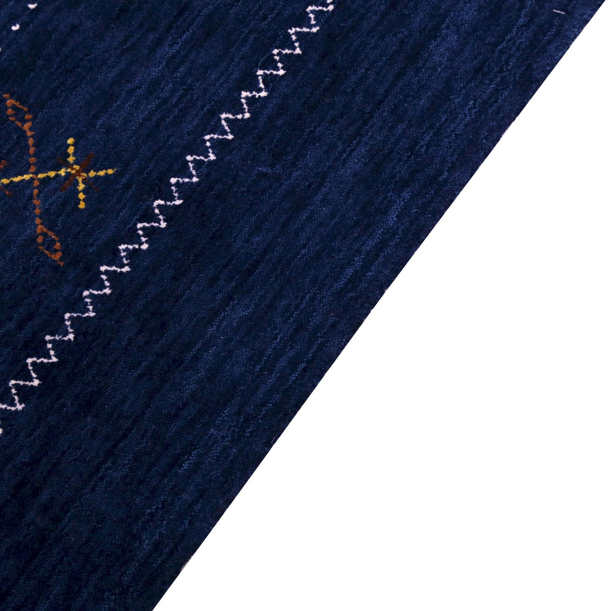 Blue Tribal Border Design Hand Loomed Wool Area Rug.