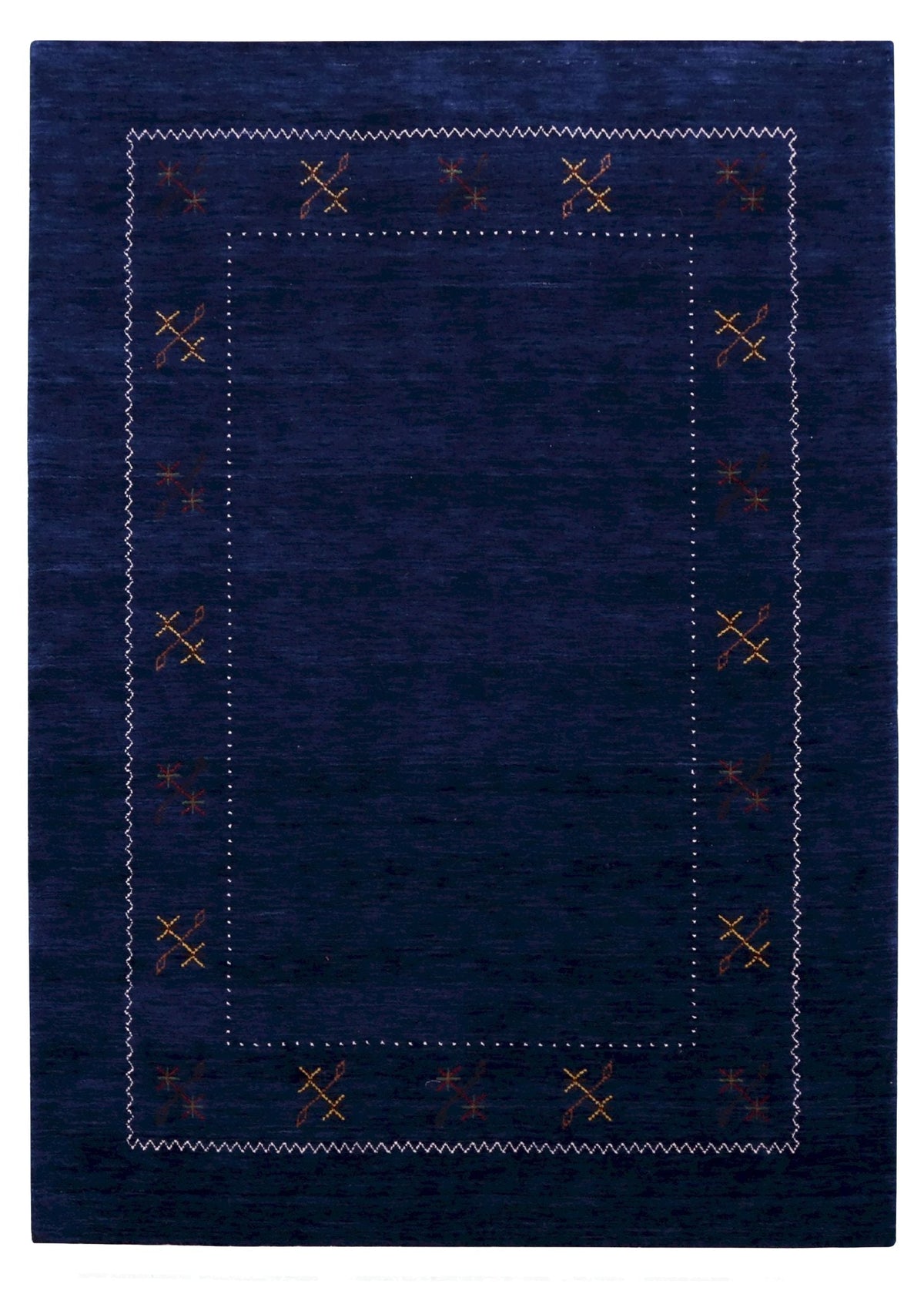 Blue Tribal Border Design Hand Loomed Wool Area Rug.