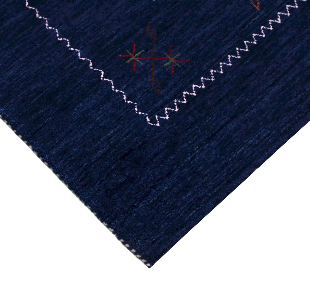 Blue Tribal Border Design Hand Loomed Wool Area Rug.