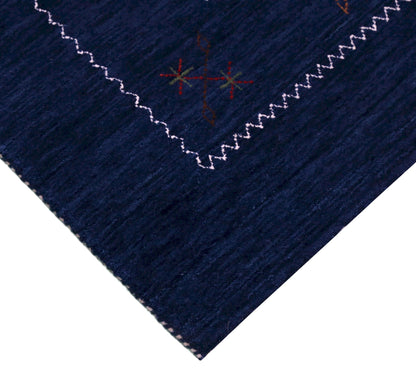 Blue Tribal Border Design Hand Loomed Wool Area Rug.
