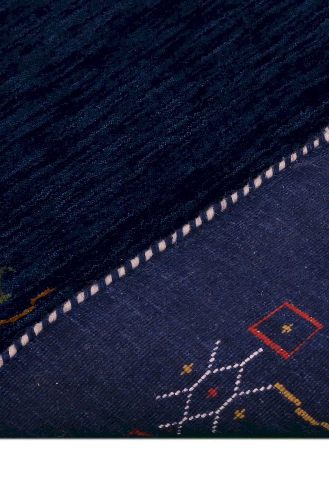 Blue Tribal Border Design Hand Loomed Wool Area Rug.