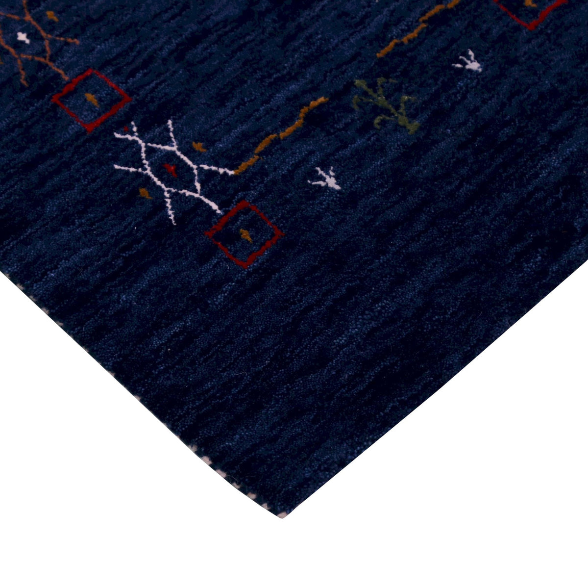 Blue Tribal Border Design Hand Loomed Wool Area Rug.