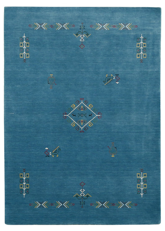 Blue Tribal Center Medallion Design Hand Loomed Wool Area Rug.