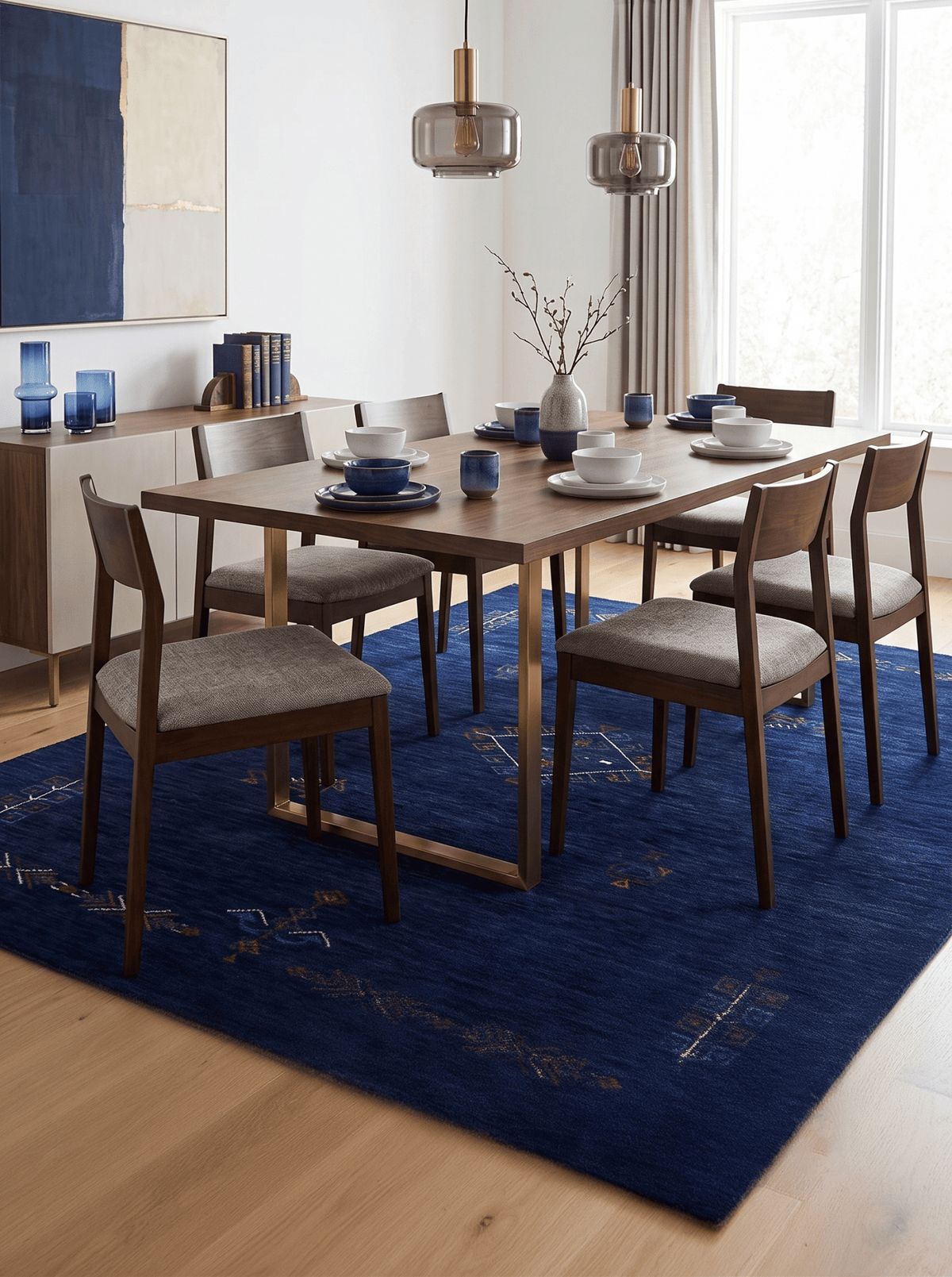 Blue Tribal Center Medallion Hand Loomed Wool Area Rug.