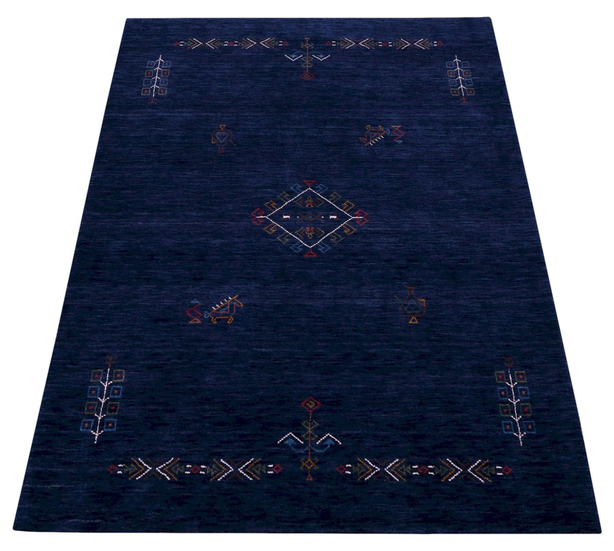 Blue Tribal Center Medallion Hand Loomed Wool Area Rug.