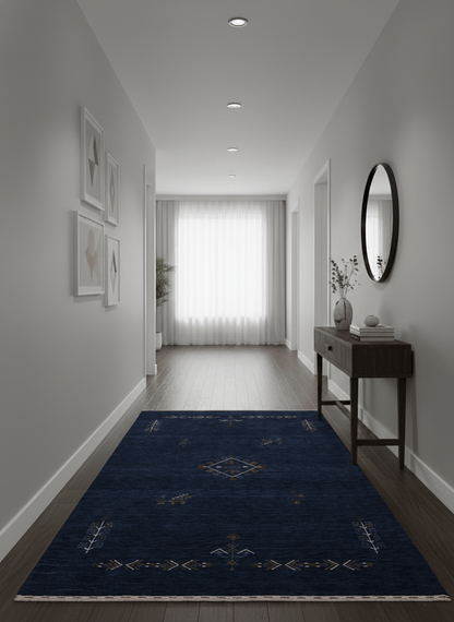 Blue Tribal Center Medallion Hand Loomed Wool Area Rug.