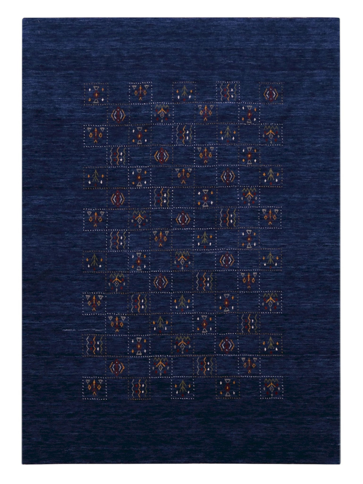 Blue Tribal Design Hand Loomed Wool Area Rug.