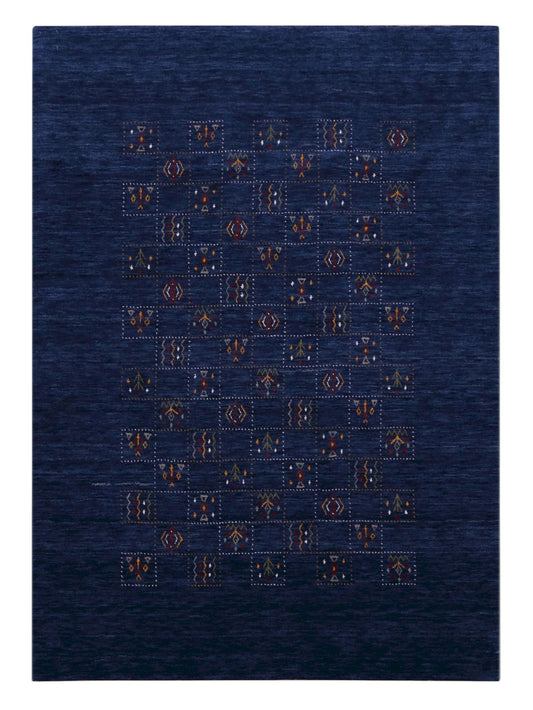 Blue Tribal Design Hand Loomed Wool Area Rug.