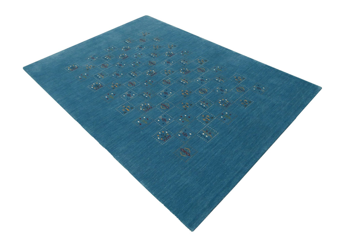 Blue Tribal Design Hand Loomed Wool Area Rug.