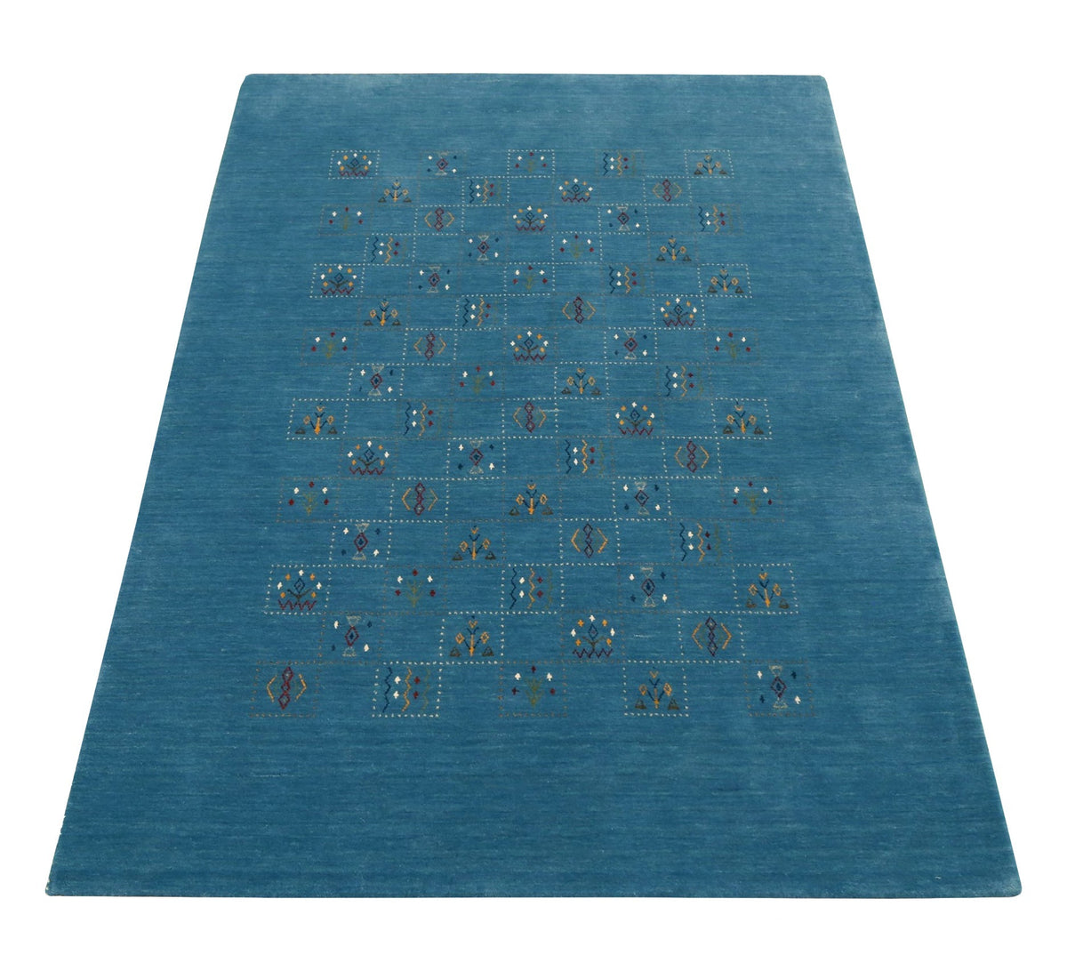 Blue Tribal Design Hand Loomed Wool Area Rug.