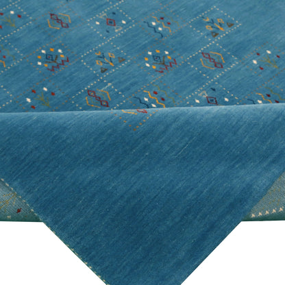 Blue Tribal Design Hand Loomed Wool Area Rug.