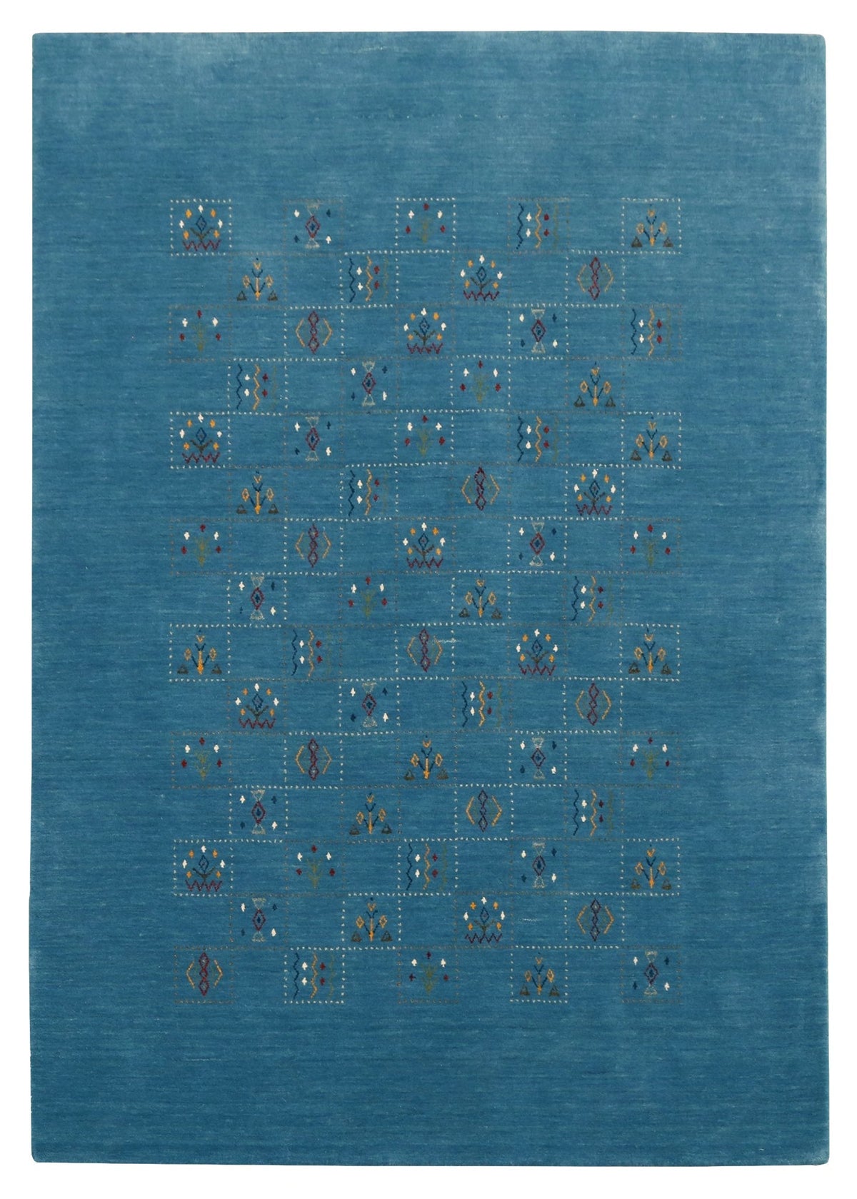 Blue Tribal Design Hand Loomed Wool Area Rug.