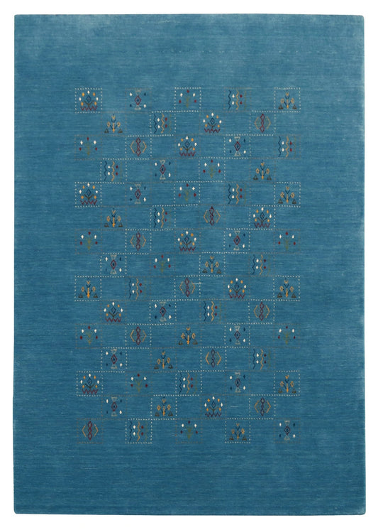 Blue Tribal Design Hand Loomed Wool Area Rug.