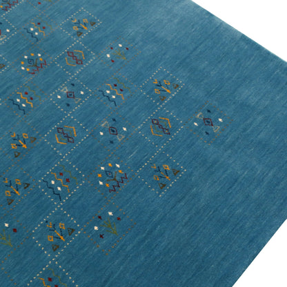Blue Tribal Design Hand Loomed Wool Area Rug.
