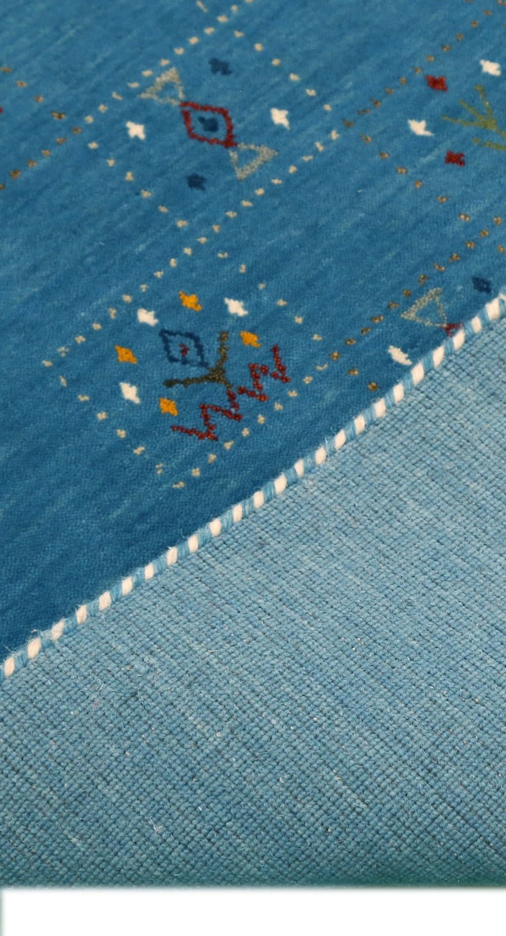 Blue Tribal Design Hand Loomed Wool Area Rug.