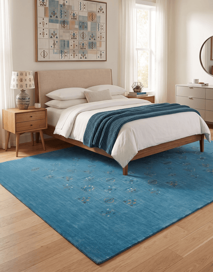 Blue Tribal Design Hand Loomed Wool Area Rug.