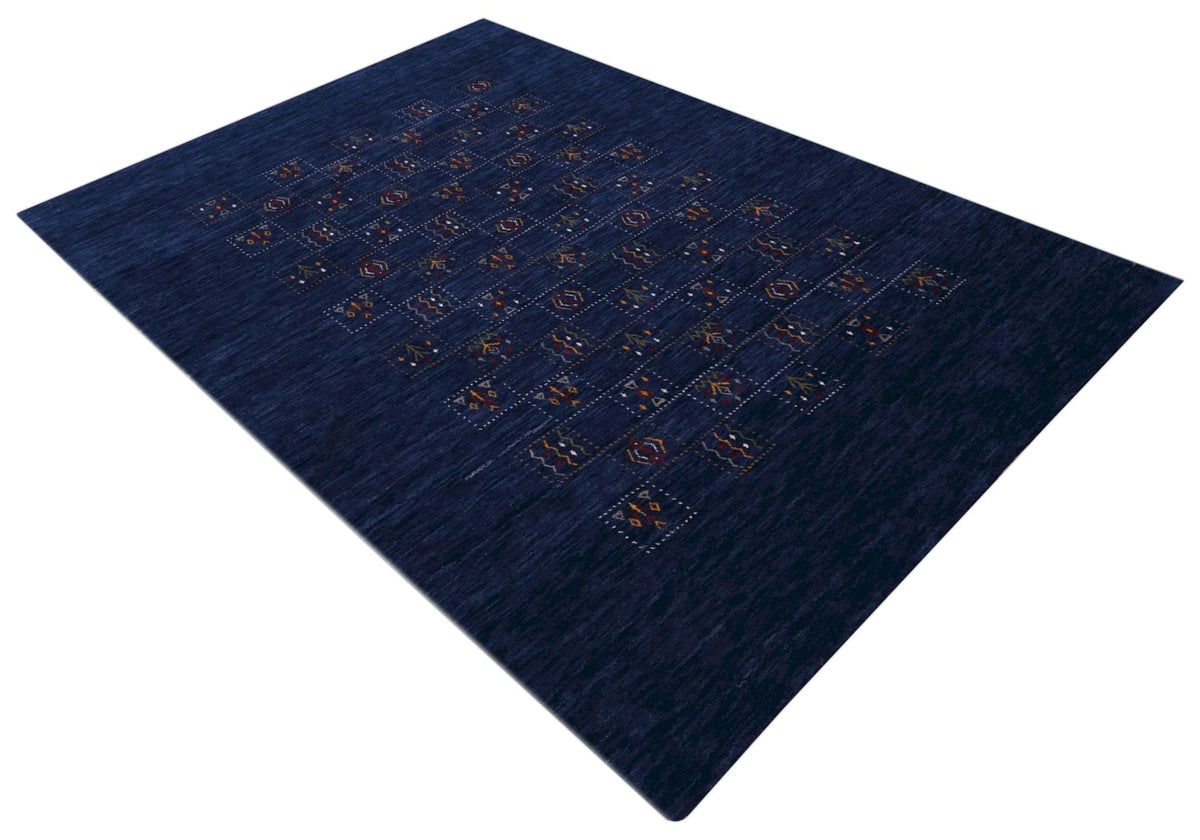 Blue Tribal Design Hand Loomed Wool Area Rug.