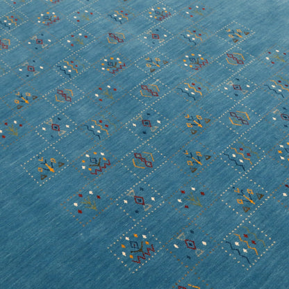 Blue Tribal Design Hand Loomed Wool Area Rug.