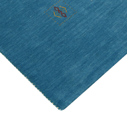 Blue Tribal Design Hand Loomed Wool Area Rug.