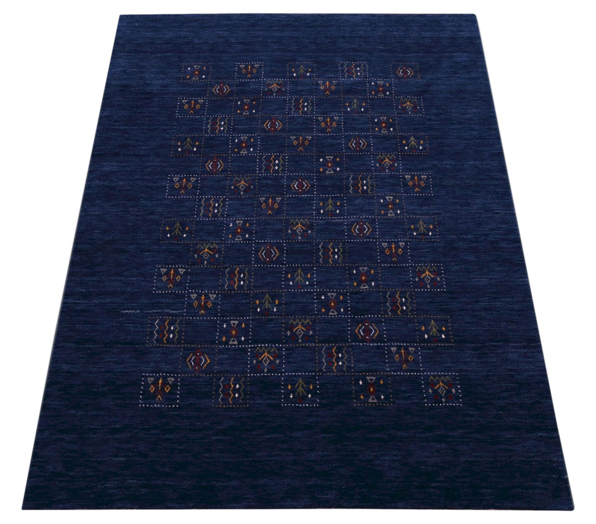 Blue Tribal Design Hand Loomed Wool Area Rug.