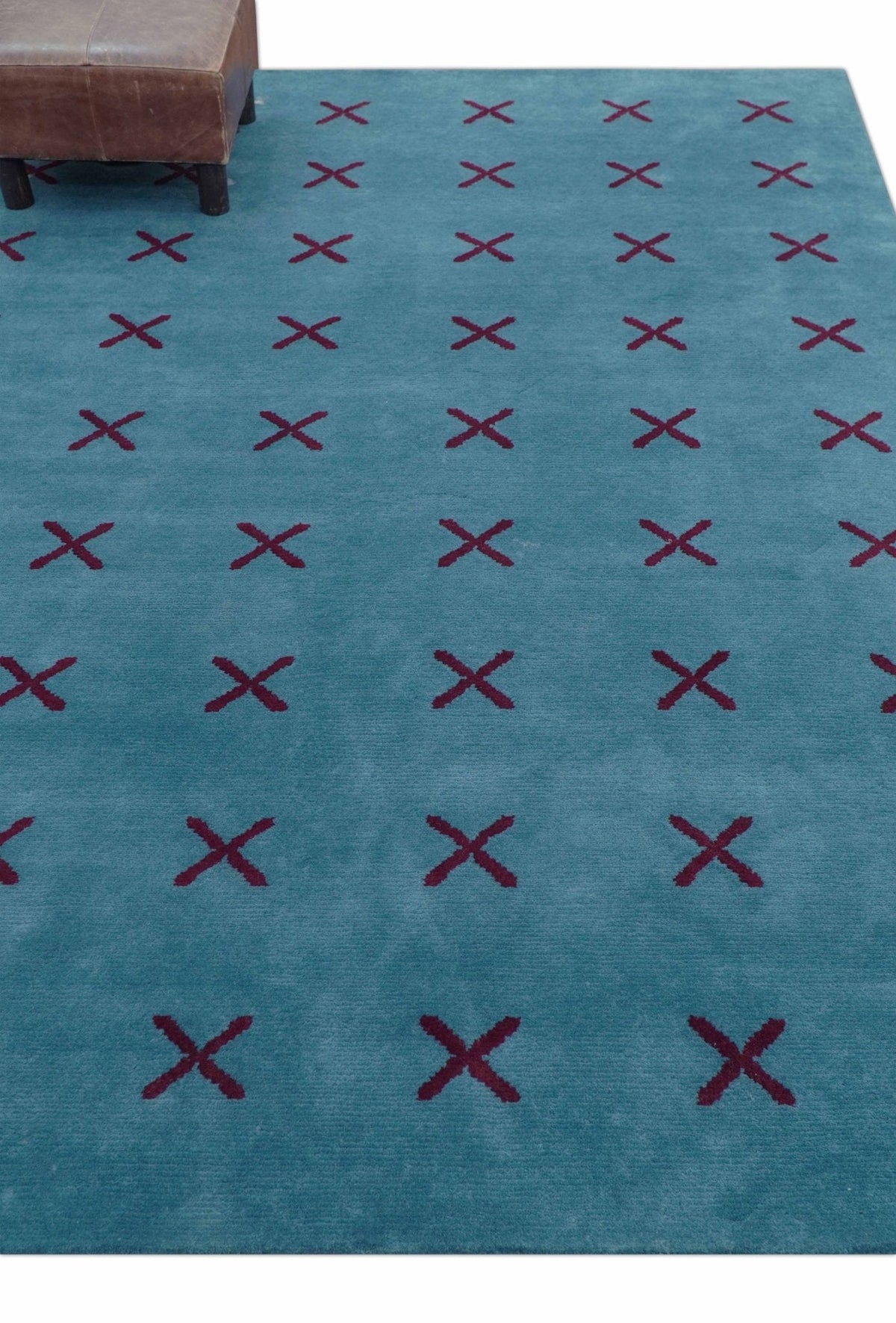 Brisk Custom Made Contemporary Design Blue Hand Knotted Wool Rug.