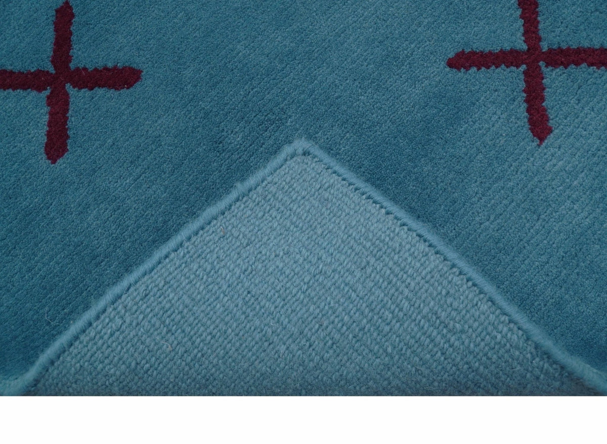 Brisk Custom Made Contemporary Design Blue Hand Knotted Wool Rug.